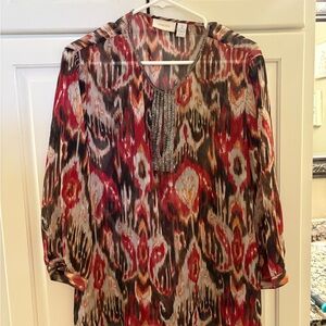 Chico's Brown and Rust Graphic Tunic Blouse